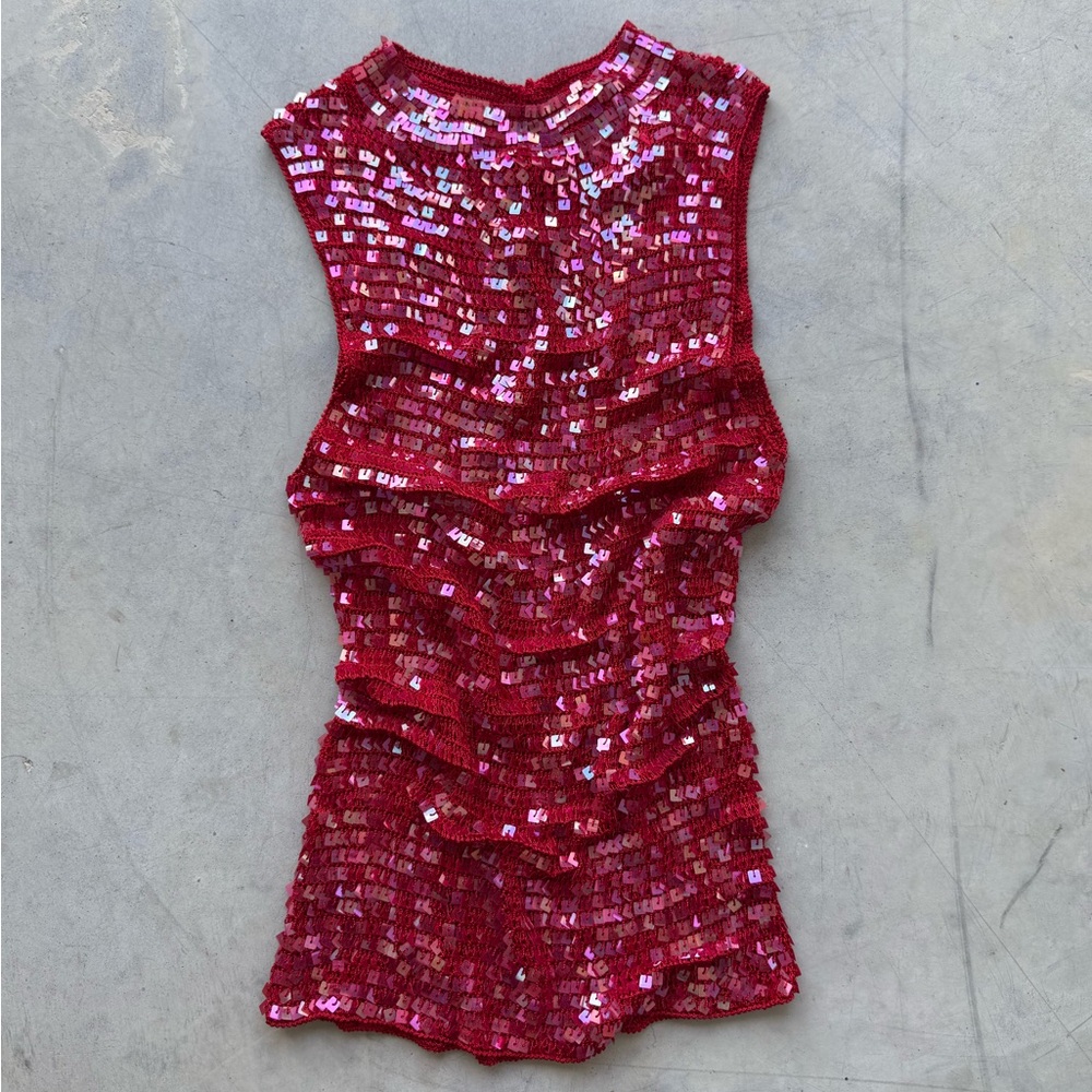 Vintage sequin crochet beaded top